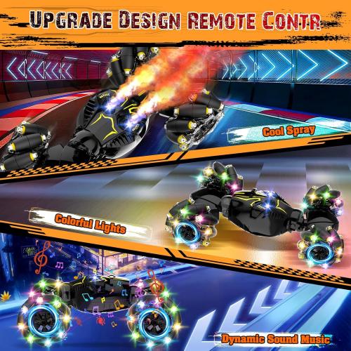 Remote Control Stunt Car Toys: Christmas Birthday Gifts for Boys Toys Ages 6-12 - 2.4Ghz Gesture Sensing Remote Control Cars with Light and Music Spray - 8WD Drift 360° Rotating RC Car for 7-14 Kids