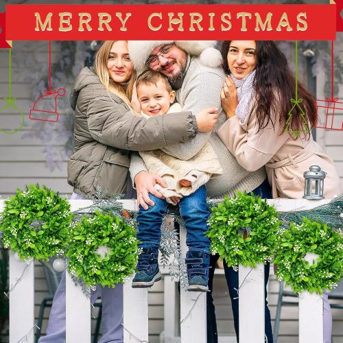 2 Pcs Christmas Boxwood Wreath Artificial 10 Inch Green Leaves for Front Door Cabinets Wreath Indoor Outdoor Wall Decor Christmas Wall Home Kitchen Decoration