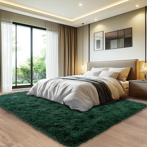 Green Fluffy Rug for Bedroom 4x5.9 ft - Ultra Soft & Non Slip Shaggy Area Rug, Comfy Durable Carpet for Living Room Kids Room Teens Dorm Home Decor, 1.7'' Thick Indoor Plush Carpets