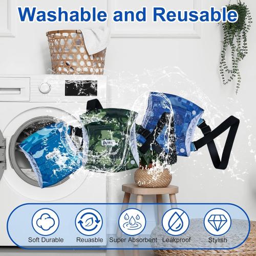 Dono Reusable Belly Bands for Male Dogs with Suspender, 3 Pack Washable Dog Diapers Male, High Absorbency Male Dog Wraps, Leakproof Doggie Puppy Doggy Diapers, Sharks Dinosaurs Trucks, Medium