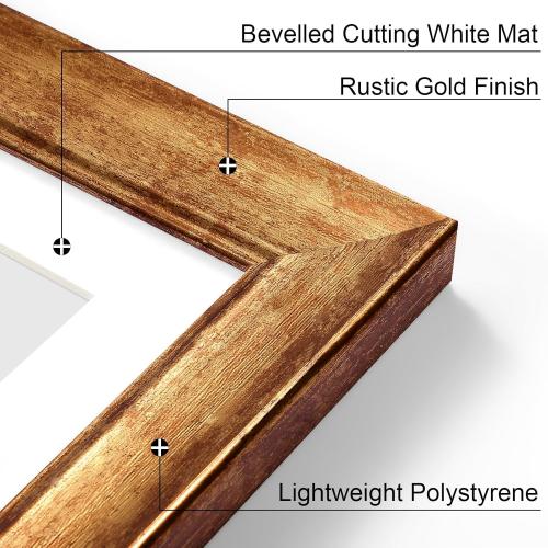 Vittanly 18x24 Picture Frames Set of 2, Ornate Vintage Photo Frame for Wall Mount, Display 16x20 Pictures with Mat or 18x24 without Mat, Rustic Gold