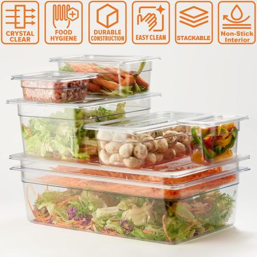 CURTA 6-Pack Full Size 4 Deep NSF Polycarbonate Food Pans | Dishwasher & Freezer Safe Clear Container for Prep Tables, Buffet, Salad Bar, Commercial & Home Kitchen