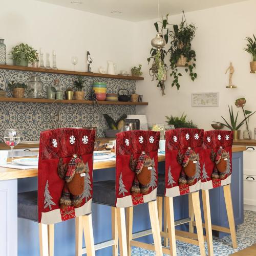 Christmas Chair Covers, Chair Back Covers for Xmas Banquet, Red Christmas Dining Room Chair Covers, Chair Covers Seat Protector for Home Kitchen Decor (Elk)