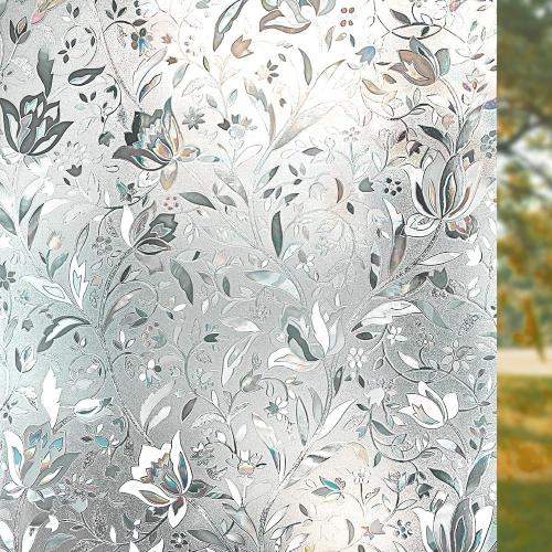 Window Privacy Film, Frosted Removable Glass Covering for Bathroom, Opaque Static Cling Heat Control Door Sticker for Home Office Living Room, Non-Adhesive Matte White (23.5 x 157)