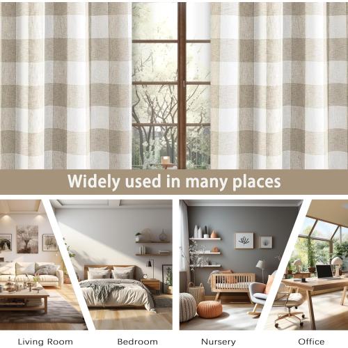 DriftAway Buffalo Plaid Blackout Curtains Linen Textured Farmhouse Double Layer Thermal Insulated Yarn Dyed Woven Checkered Gingham Grommet Drapes for Living Room 2 Panels Each 52W x 84L Taupe