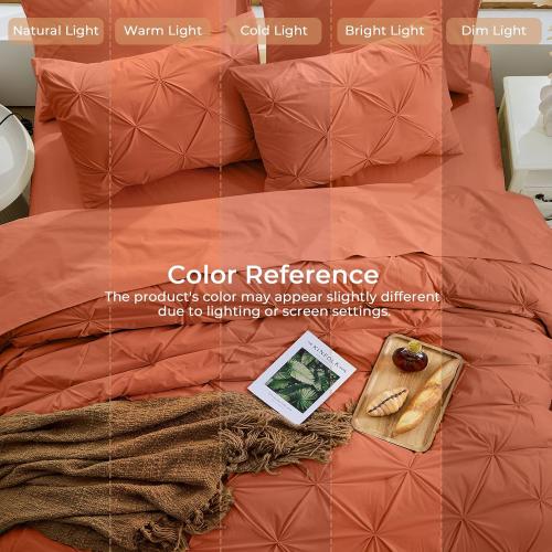 Sasttie King Size Comforter Set, 7-Piece Bed in a Bag, Pintuck Bedding Set for All Season, Includes Comforter, Flat Sheet, Fitted Sheet, Pillowcases and Pillowshams, Burnt Orange