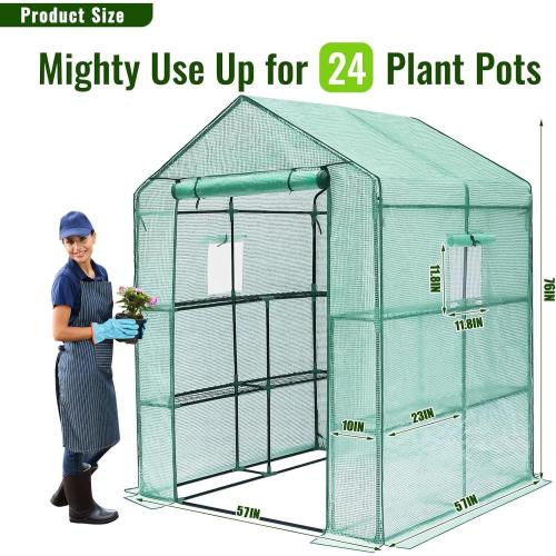 Greengro Greenhouse, 57 x 57 x 76'' Greenhouses for Outdoors, Portable Greenhouse Kit with Mesh Side Windows, PE Cover, 8 Shelves, Heavy Duty Walk in Green House for Backyard Garden Indoor Outside