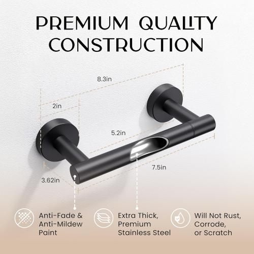 Day Moon™ Matte Black Toilet Paper Holder - Wall Mount Modern Roll Holder for Bathroom