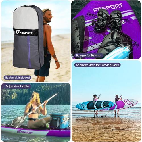 PURPLE FBSPORT 11' Premium Stand Up Paddle Board, Yoga Board with Durable SUP Accessories & Carry Bag | Wide Stance, Surf Control, Non-Slip Deck, Leash, Paddle and Pump for Youth & Adult
