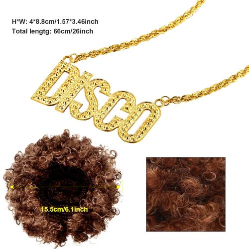 Gejoy Halloween Disco Costume Set Afro Wig Sunglasses Necklace Punk Gold Chain Men Halloween 70s80s Hippie Cosplay Accessories(Brown)