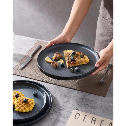 famiware Star Dinner Plates for 6, 10 inches Plate Set, Scratch Resistant, Stoneware Dinnerware, Kitchen Modern Rustic Serving Dishes, Matte Dark Charcoal (Full Glaze)