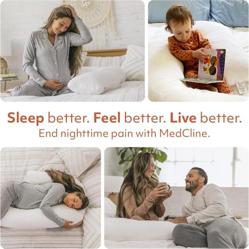 MedCline Therapeutic Full Length Body Pillow, Adjustable Shredded Memory Foam Pillow for Side Sleepers, J-Shaped Body Pillow for Neck, Back, and Hip Support, Removable Washable Cover, 22x50x6