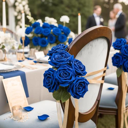 Auihiay 104PCS Blue Roses, Realistic Silk Velvet Blue Artificial Flowers | Lifelike Faux Roses for Bridal Bouquet, Home Decor, Valentine's Day, Wedding Centerpieces, Nautical Party