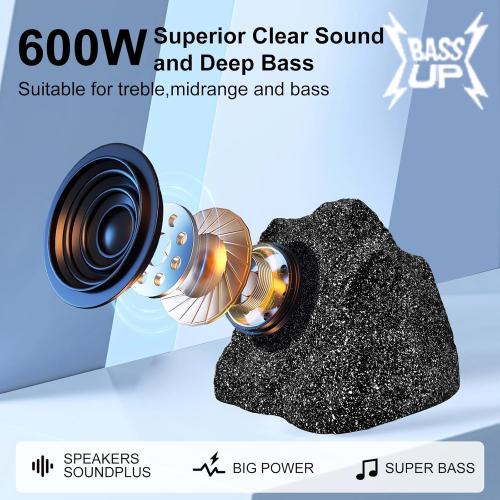 STUDIOFINIX 8 Outdoor Rock Bluetooth Speakers Waterproof Powerful 600 Watt Deep Bass All Weather Durable for Outdoor Garden Pool Patio Deck Porch BBQ (1 Pair)