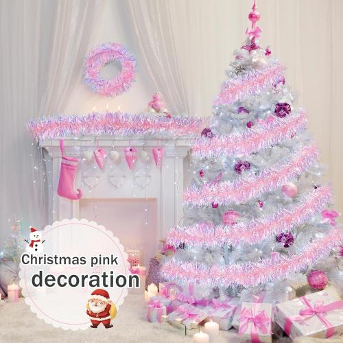 49.2 ft Pink Tinsel Garland Pink Glittering Decoration Metallic Garland for Valentine Birthday Wedding Party Easter Halloween Holiday Festivities Indoor Outdoor Home Christmas Decor Supplies