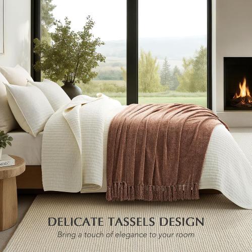 EverGrace Chenille Knit Throw Blanket for Couch, 50x60, Clay