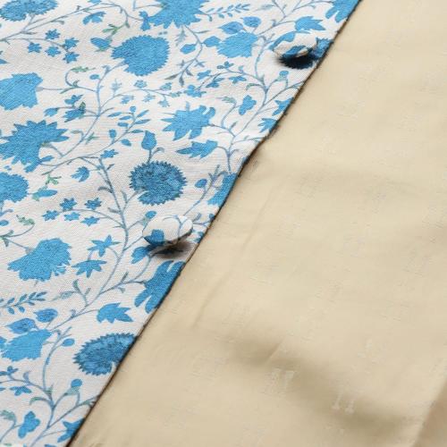 Size 54 color Beige with Blue flowers Sojanya PLUS (Since 1958), Men's Silk Blend Printed Nehru Jacket