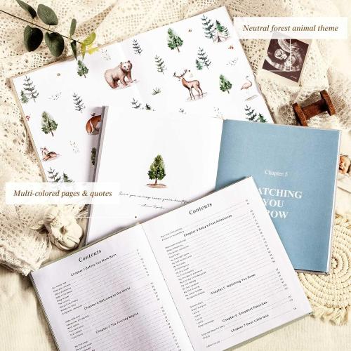 Lanpn Hello Baby First 5 Year Memory Book for Boy Girl - Linen Hardcover Keepsake for New Parents - Newborn Journal Scrapbook Photo Album Milestone Book (Blue, 154 Pages)