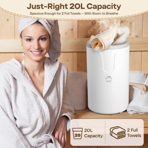 20L Luxury Towel Warmer Gift-Ready Box, Dual Heat, 30/60/90 Min Presets, Stainless Steel Interior, Tip-Over Auto Shut-Off, Includes 12 Fragrance Discs, Perfect Spa Gift for Home & Bathroom