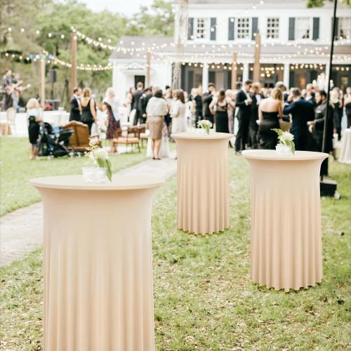 Champagne Round High Top Cocktail Table Cloth 32inch×43inch Wrinkle Free Stretch Spandex Cocktail Tablecloths Table Covers for Party Wedding Banquet Baby Shower Birthday