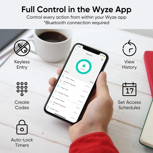 Wyze Auto-Lock Bolt, Fingerprint Keyless Entry Door Smart Bluetooth Deadbolt Replacement, Backlit Keypad, IPX5 Weatherproof, in-App History and Scheduled Access, BHMA, UL 20-Min Fire Rated