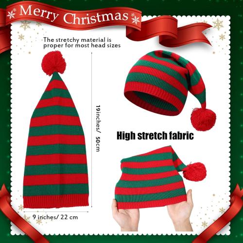 6 Pcs Christmas Elf Hat Knitted Santa Hat Winter Beanie Striped Hat for Adult Xmas New Year's Party Costume Accessory