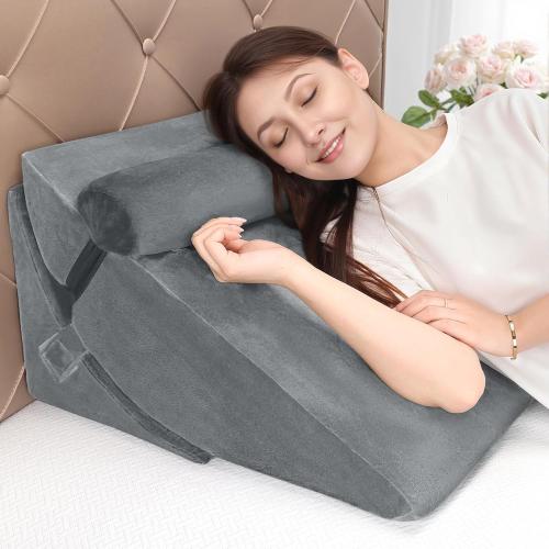 Bed Wedge Pillow Set for Post Surgery, 3PCS Wedge Pillow for Acid Reflux Relief, Adjustable 7 &12 inch for Sleeping, Headboard, Back Pain Relief, Back Pillow for Bed Sitting Up, Grey