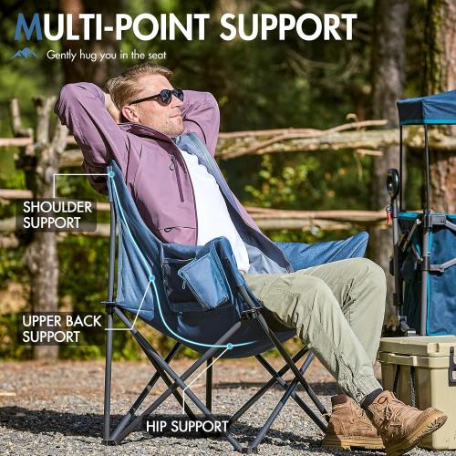 Portal Oversized Padded Camping Chair,350 lbs Folding Chairs Outdoor,Blue | Oversized Lawn Chair,Heavy Duty Camp Chair with Cup Holder & Side Pocket, Ergonomic Seat for Camping, Lawn, Sports,Fishing