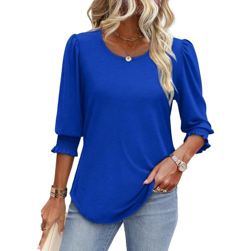 XIEERDUO Blouses for Women Dressy Casual 3/4 Length Sleeve Womens Tops with Smocked Cuffs size L