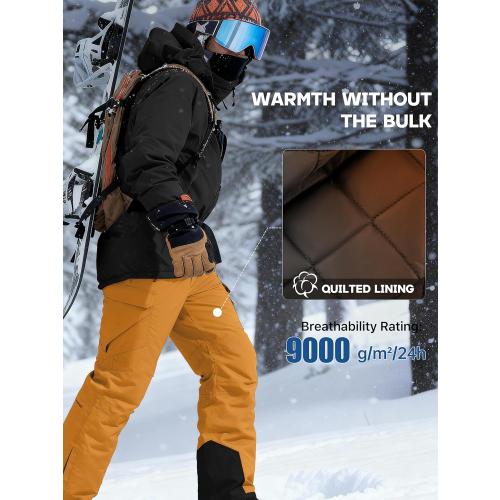 FREE SOLDIER Men's Waterproof Snow Insulated Pants Winter Skiing Snowboarding Pants with Zipper Pockets medium