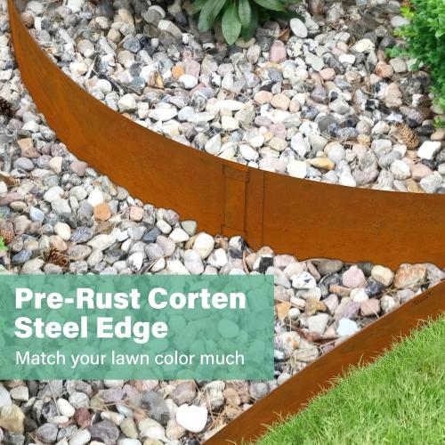 Co rten Steel Landscape Edging 10 Inch Tall 6 Packs, Pre-Rusted Metal Garden Edging, Hammer in Landscape Edging with 6 Clips and a Pair of Gloves, Steel Edging for Landscaping, Garden