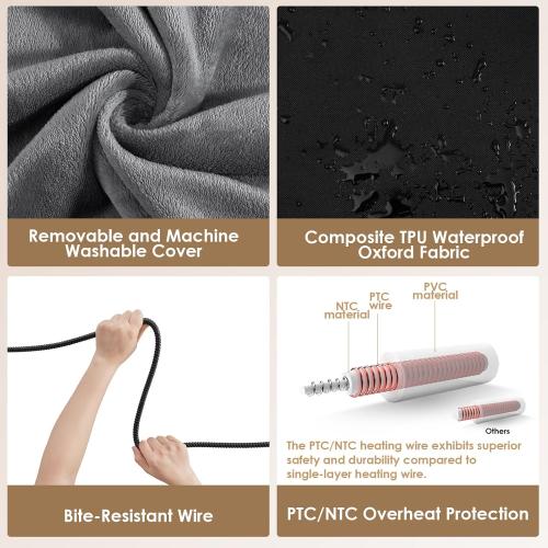 EHEYCIGA Heated Cat Bed Indoor, Adjustable Temperature Dog Cat Heating Pad with Timer, Chew Resistant Cord, Waterproof for Winter, Grey