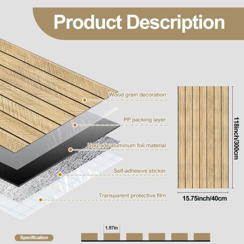 Chejiaye Wood Grain Peel and Stick 3D Wall Panel Soundproof Self-Adhesive Wall Sticker, Removable Thick PVC Slat Contact Paper for Kitchen