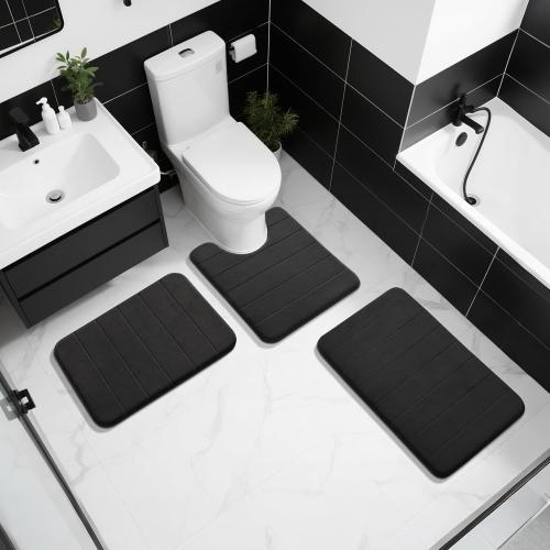 Memory Foam Bath Mat, Super Soft Absorbent Bathroom Rug Non Slip, Quick Dry, Machine Washable Floor Carpet for Tub Shower, Home Decor Accessories, 24x17, Black