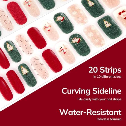 Lavinda Christmas Semi Cured Gel Nail Strips, 20 Pcs Snowman & Christmas Tree Nail Wraps with Plaid, Long-Lasting UV Gel Stickers, Salon Quality, Quick and Easy to Apply for Home Nails DIY