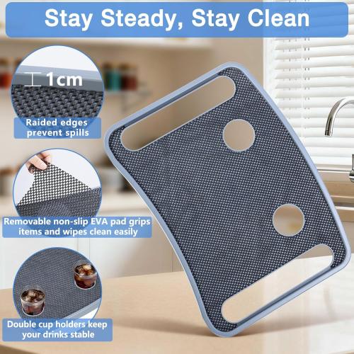 Walker Tray for Seniors with Dual Cup Holders, Side Pouch and Non-Slip Pad, Lightweight Durable Food & Drink Table, Compatible with Walker of 10210-1 Model (Gray)