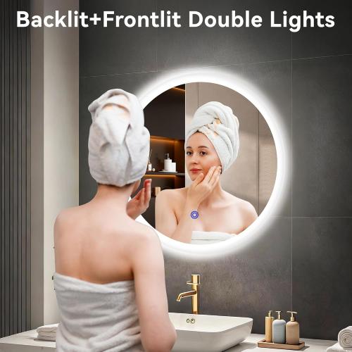 20“ x 20” LED Bathroom Smart Mirror, Round Mirror with Three Color Light Temperature Brightness Settings,Backlit   Front Lit,Wall-Mounted Vanity Mirror with Memory Function