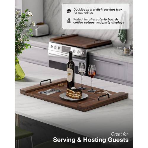 Bluewest Gas Stove Burner Covers, Wooden Noodle Board with Handle, Walnut | Extra-Thick Wooden RV Stovetop and Sink Cover Doubles as a Tray, Creating Extra Kitchen Counter Space for Prep and Serving.