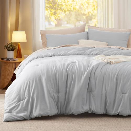 Bedsure King Comforter Set, Light Grey Soft Prewashed Bedding for All Seasons, 3 Pieces GentleSoft™ Bed Set, 1 Lightweight Comforter (104x90) and 2 Pillowcases (20x36)