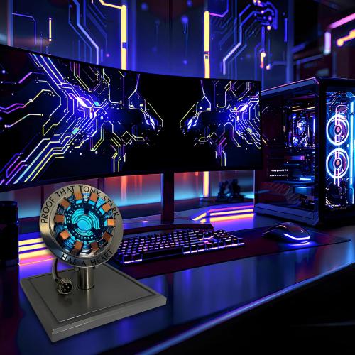 Lonyiabbi Arc Reactor MK1-1:1 Scale, USB Powered LED Light with Vibration Sensor, No Assembly, Display Case Included