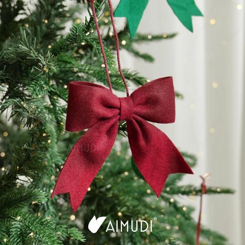 AIMUDI Burgundy Bows for Christmas Tree 5'' Hand Felted Christmas Bows for Gift Wrapping Premade Bow Gift Bows for Presents Crafts Wreaths Fireplaces Winter Holiday Christmas Decorations, 24 PCs