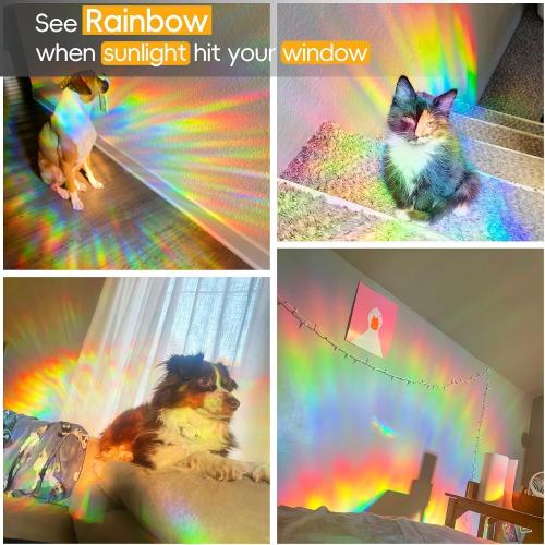 Rainbow Window Privacy Film Decorative, 3D Decals Stained Glass Clings, Static Cling Sticker, Suncatcher Windows Cover Tint for Home,