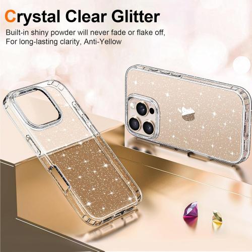 Hython for iPhone 16 Pro Case Glitter, Clear Glitter Sparkly Shiny Bling Sparkle Cute Cover, Anti-Scratch Soft TPU Thin Slim Fit Shockproof Protective Phone Cases for Women Girls, Clear Glitter