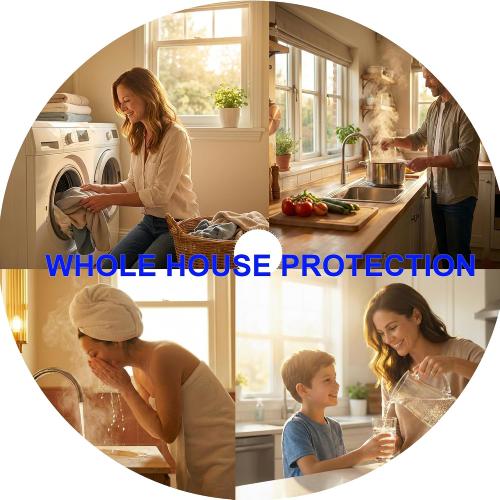 20 x 4.5 Whole House Water Filter Housing with Bottom Drain Port - 1 NPT Brass Ports, BPA-Free Blue Sump, Double O-Ring Leak-Proof - Fits All Standard 20x4.5 Filters