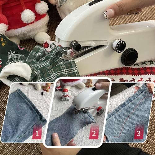 Handheld Sewing Machine with 8 Pieces of New Year's Fabric & 21 Sewing Accessories, Mini Sewing Machine for Beginners, Perfect Sewing Tool for 2026 New Year DIY Gifts, Decor & Clothing Repairs