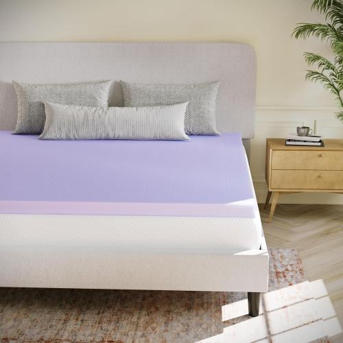 Flash Furniture  Comfortable Sleep Memory-Foam Topper, Lavender Infused Mattress Topper, Ventilated Design, CertiPUR-US Certified Foam,Queen, Purple
