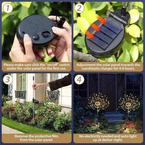 Outdoor Solar Garden Lights, 120 LEDs 8 Lighting Modes 6 Packs Waterproof Solar Fireworks Light Sparklers for Patio Walkway Yard Courtyards Pathway Christmas Party Decorations