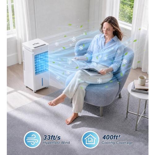 Portable Air Conditioners, 3 Wind Moodes, 12 Wind Speeds, XL Water Tank with 8 Ice Packs, Wide Oscillation, Air Conditioner Portable Swamp Personal Air Conditioner Room Bedroom