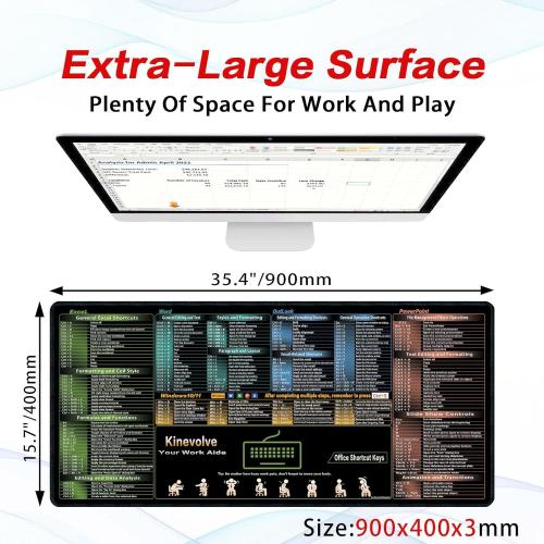 Excel/Word/Outlook/PowerPoint Shortcut Keys Mouse Pad, Shortcut Mat for Pc Office,Large XXL Gaming Mousepad,Non-Slip Stitched Edge 35.4 x 15.7