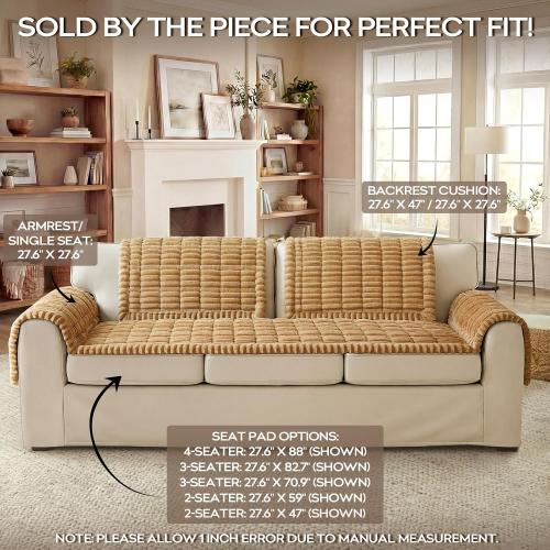 decorUhome Fuzzy Pet Couch Cover for Dogs, Non-Slip Sofa Covers for Sofa Couch Arm, Soft Thick Furniture Couch Protector, Washable Sofa Slipcovers, Camel, 27.6 x 27.6